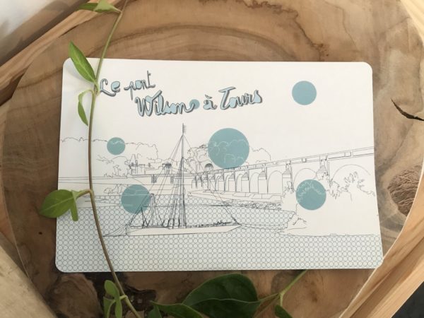 carte postale du pont wilson de Tours avec tige de feuille