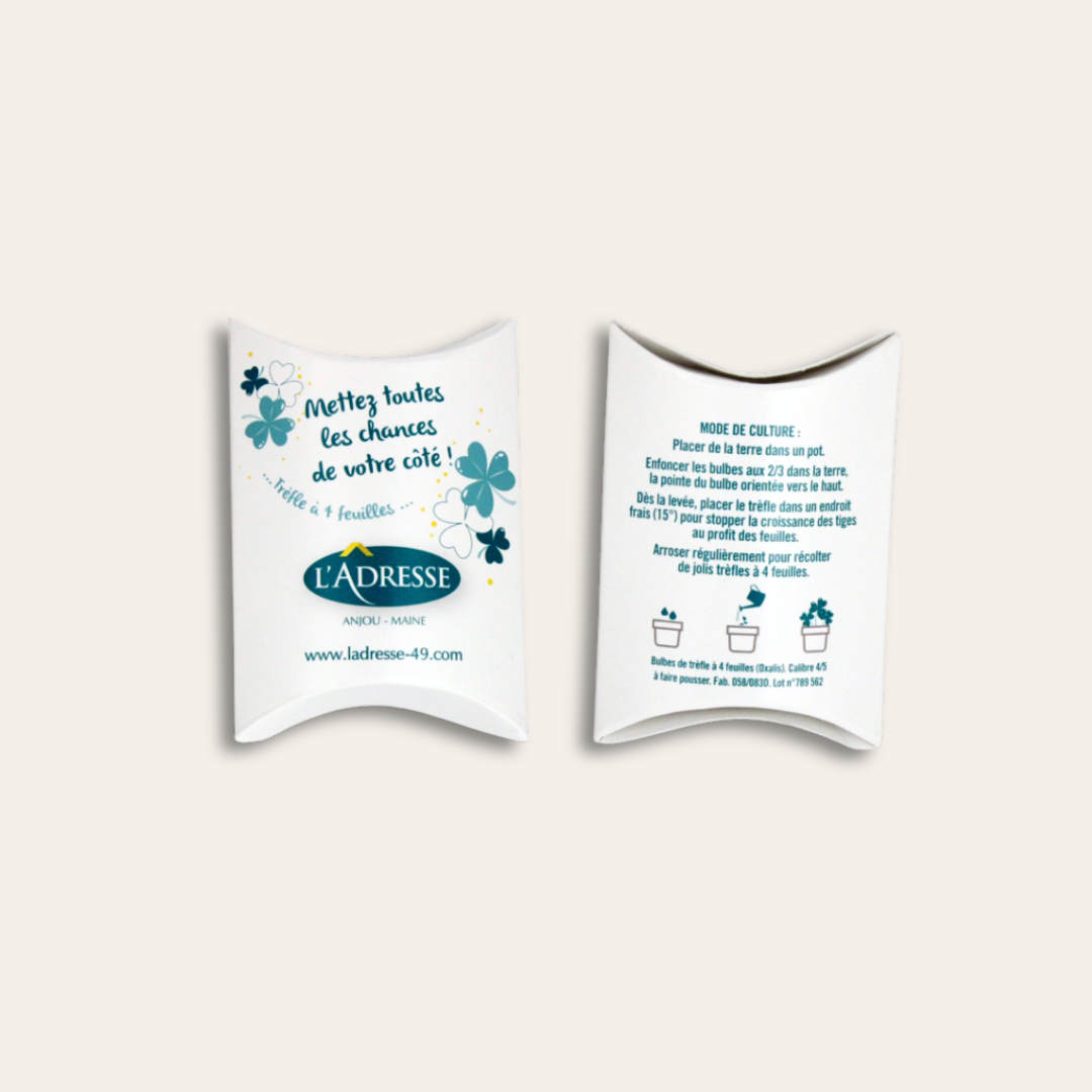 Berlingot trèfles personnalisés L'Adresse Deux boîtes berlingot trèfles personnalisés.