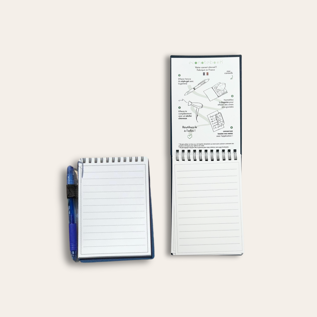 Deux bloc-notes effaçable à l'eau et personnalisable Deux bloc-notes personnalisé, doté d'un stylo gel effaçable et du mode d'instruction.