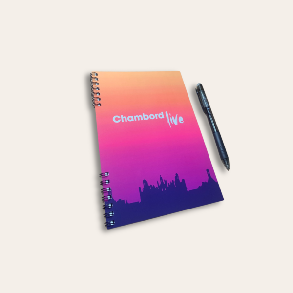 Carnet Chambord live, de couleurs vivantes et composé d'un stylo gel effaçable.