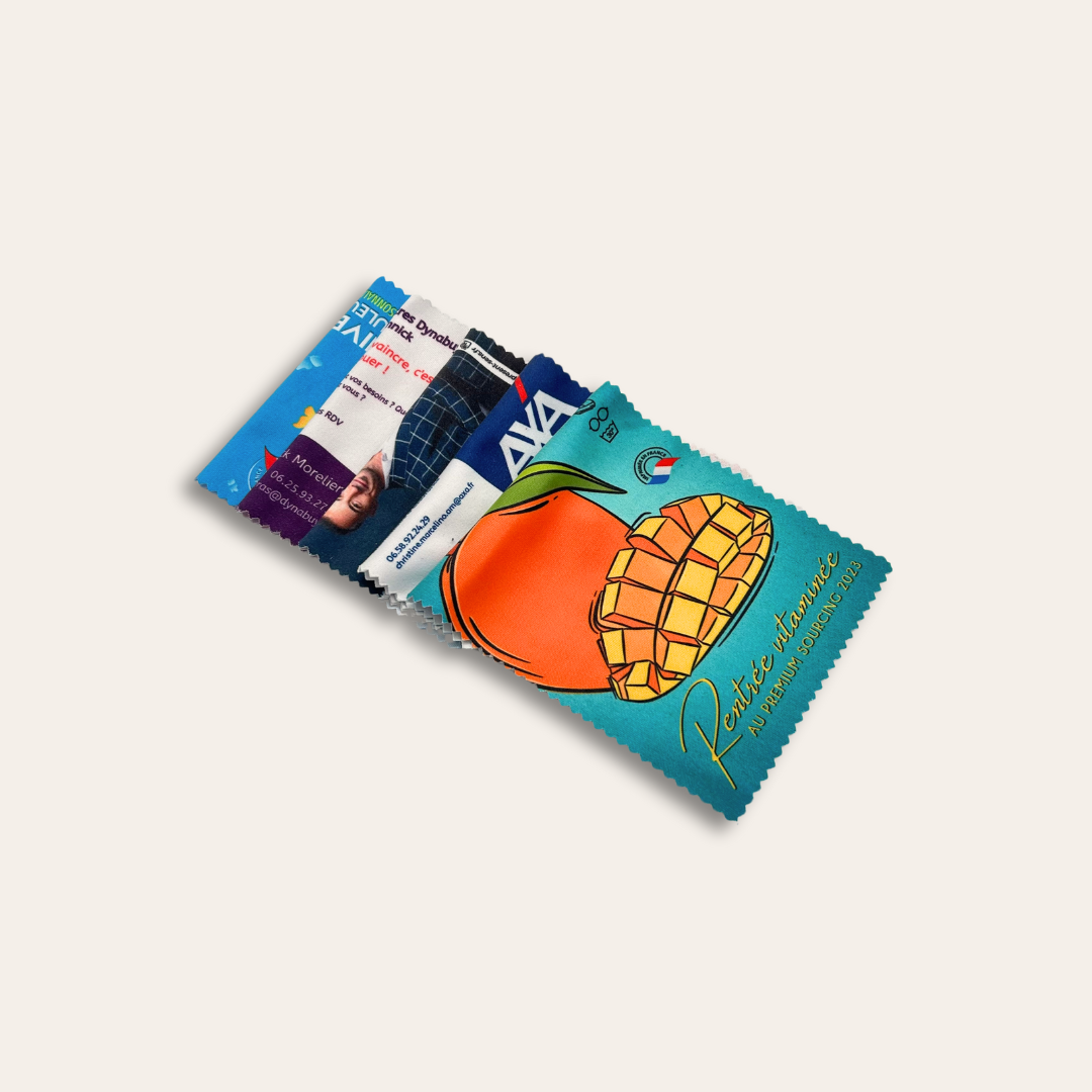 Chiffonnette lunettes fait de microfibre recyclé Cinq chiffonnettes lunettes et personnalisées.