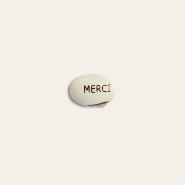 Graine gravée d'un merci.