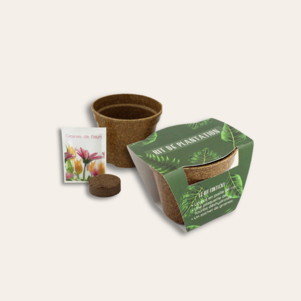 Kit pot de plante avec sachet graine et tourbe.