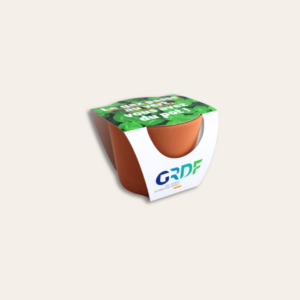 Pot terre cuite au logo de GRDF.