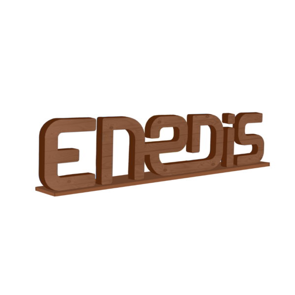 Logo bois lettres Enedis bois brut avec socle.