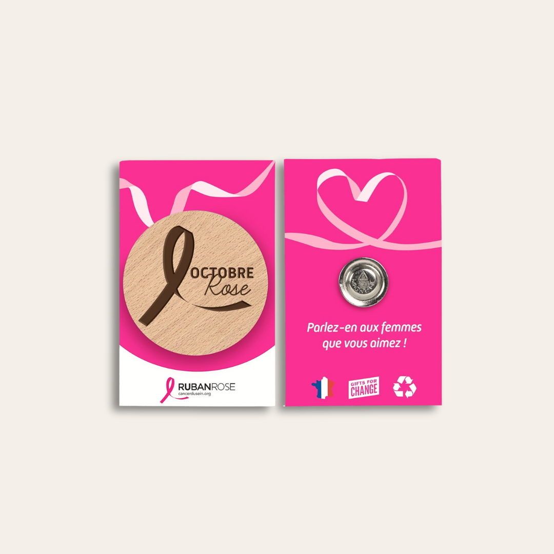 Badge bois aimant Octobre Rose taille L Badge en bois aimanté made in France.
