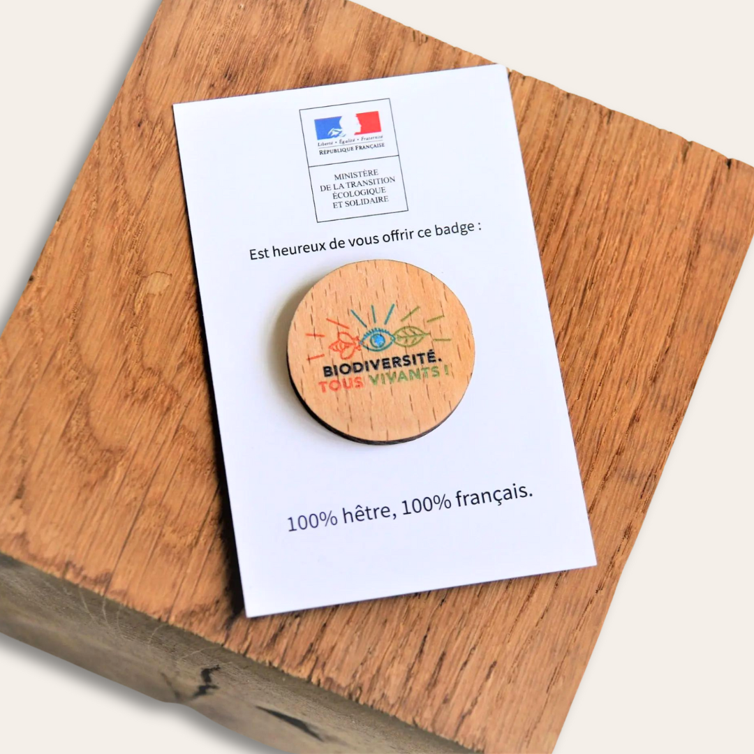 Badge bois aimant ministère de la transition écologique et solidaire Badge bois aimant solidaire.