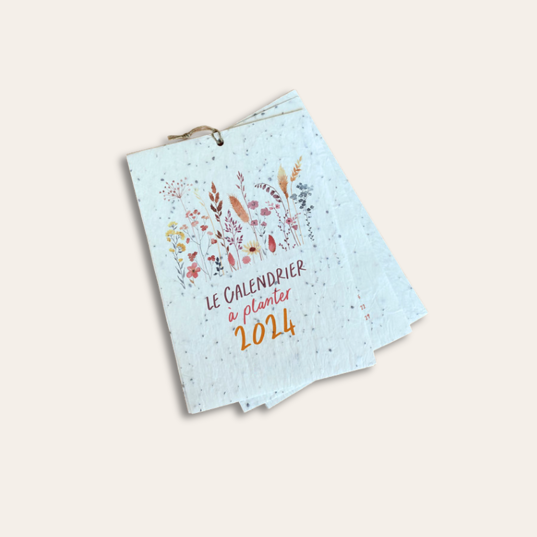 Calendrier à planter année 2024 Calendrier à planter 2024 et des fleurs dessinées dessus.