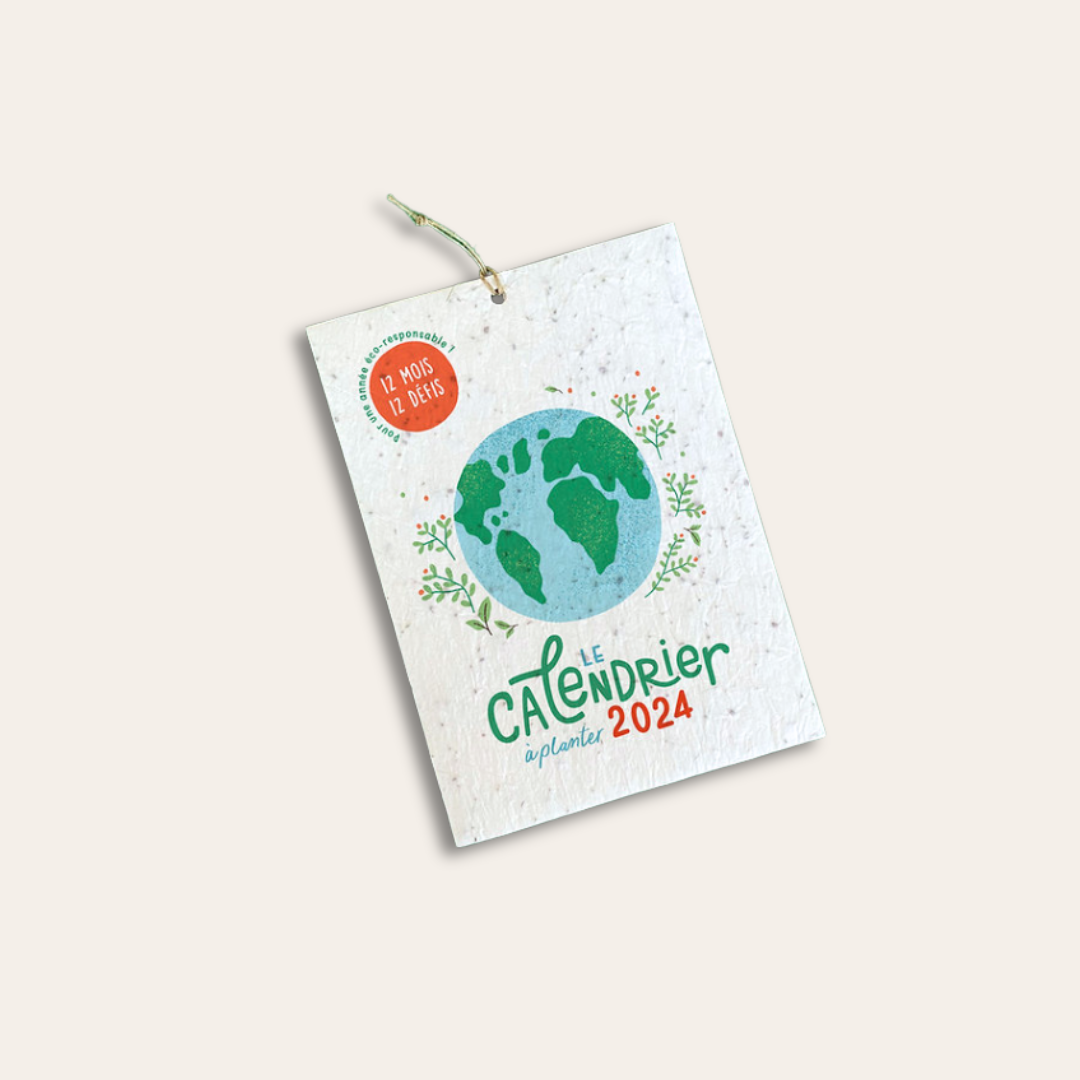 Calendrier à planter Calendrier à planter 2024 et dessin de la planète dessus.