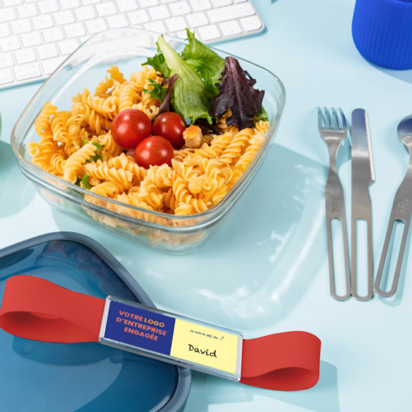 Lunchbox en verre éco-responsable, personnalisable d'un logo et couverts.