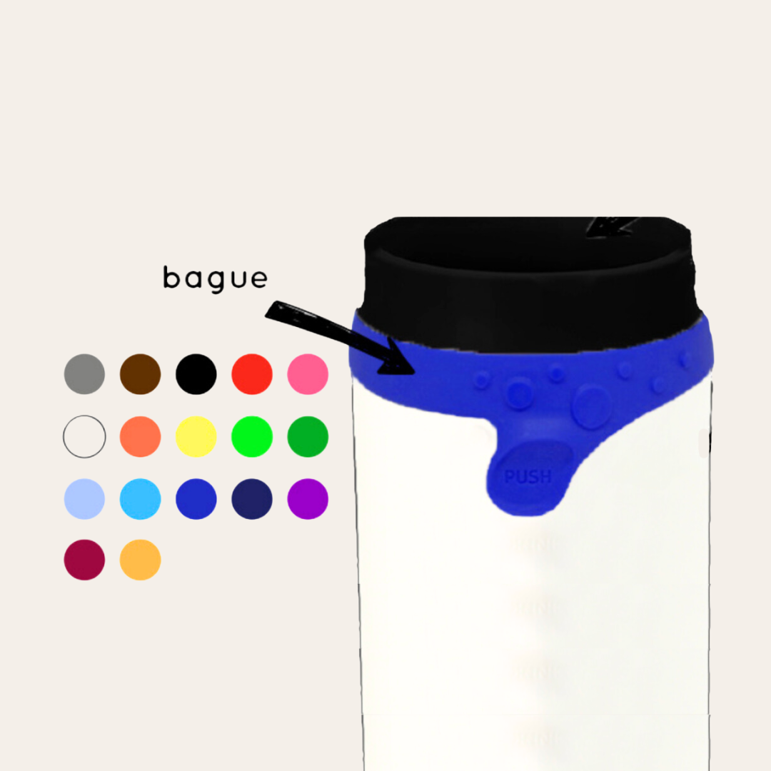 Mug biosourcé bague couleurs Illustration d'un mug avec écrit bague et une palette de couleurs.