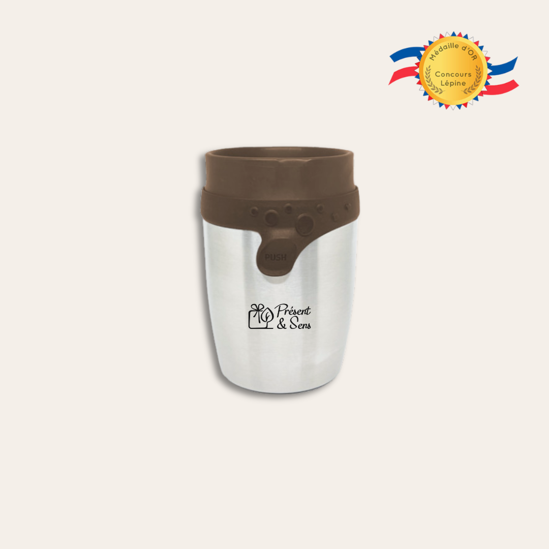 Mug inox 200ml personnalisable Mug inox coloris marron et personnalisé.