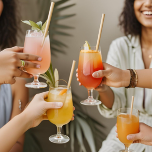 Personnes tenant leur cocktails avec une paille dedans.