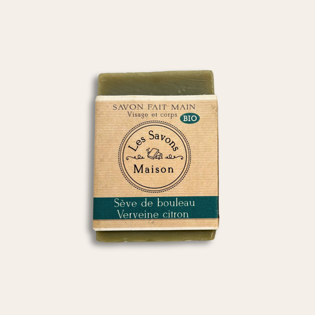 Savon Bio - 100g Savon bio fait main, sève de bouleau et verveine citron pour visage et corps.