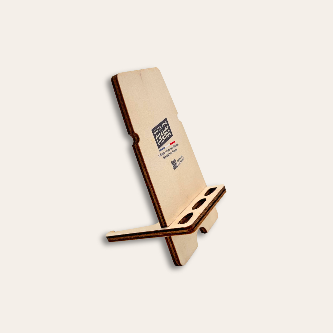 Support téléphone solidaire Support téléphone en bois.