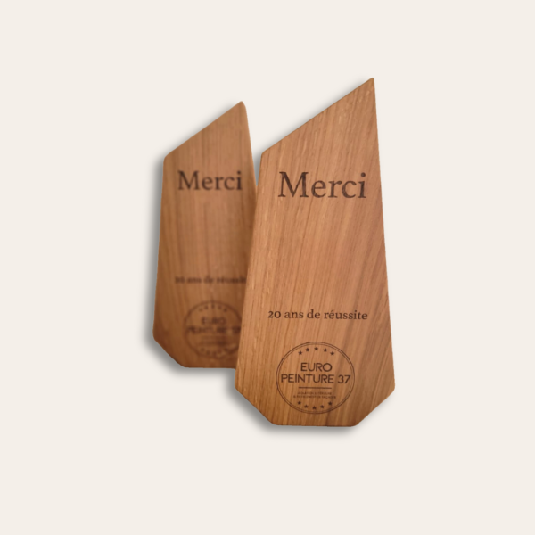 Deux trophées en bois artisanal.