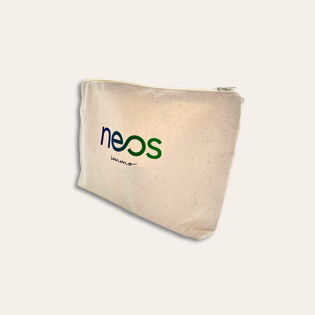 Trousse coton NEOS immo Trousse coloris beige et écrit NEOS immo dessus.