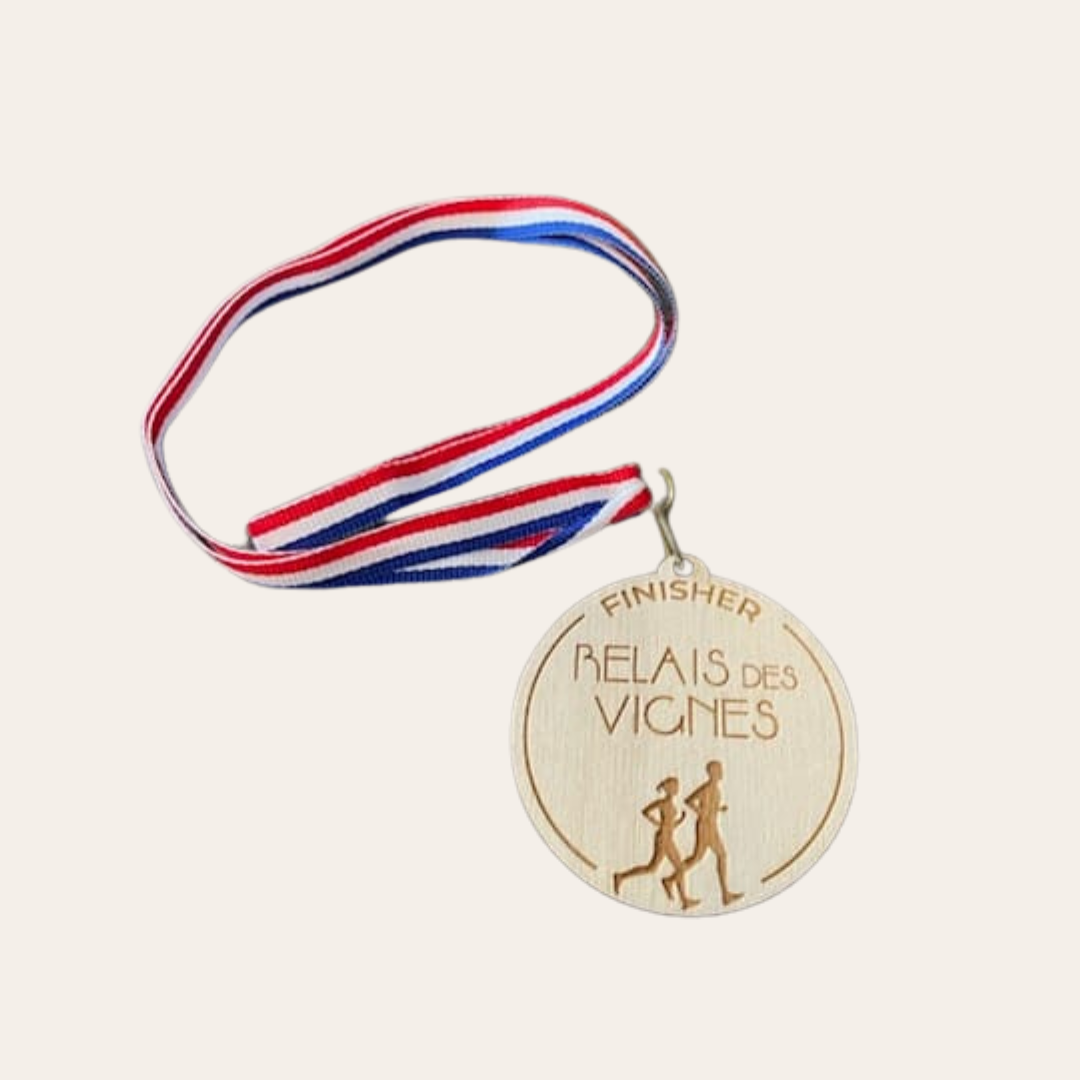 Medaille Tricolore médaille en bois petit budget, remise de prix sportif, ruban tricolore