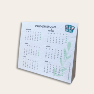 calendrier papier graines format chevalet à poser sur un bureau
