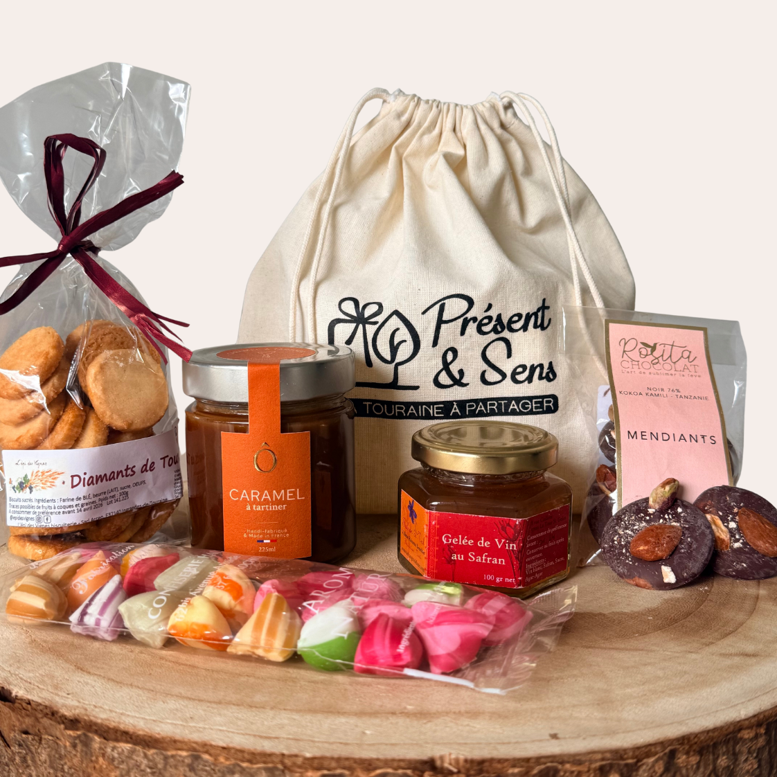 coffret fêtes gelée de vin coffret biscuits sucrés, caramel, berlingots, gelée de vin, mendiants