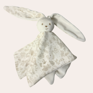 Doudou lapin Célestin made in France, toile de Jouy exclusive, fabriqué à Châteauroux